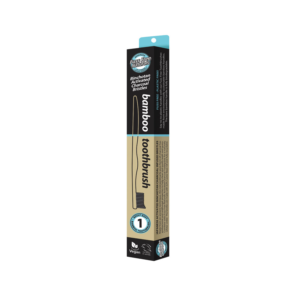 Essenzza Fuss Free Naturals Bamboo Toothbrush with Activated Charcoal Bristles Soft