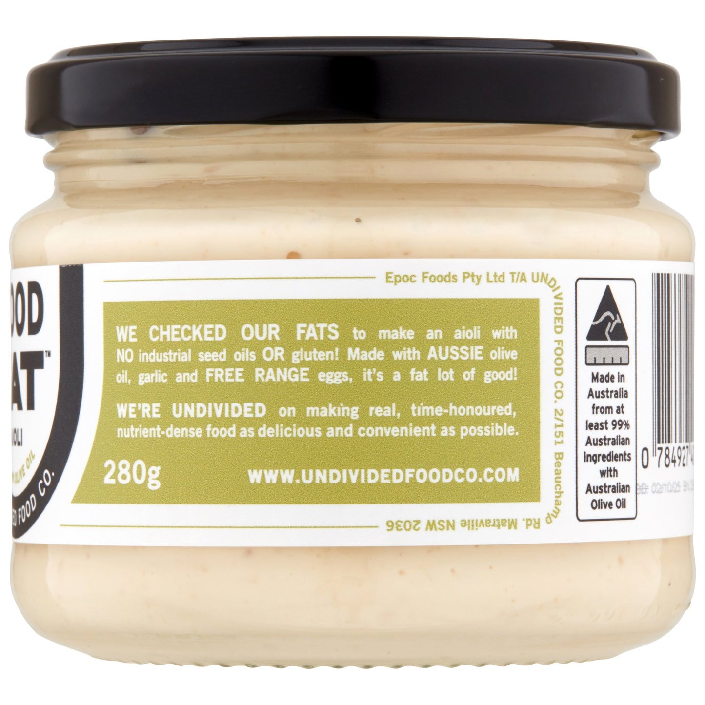 GOOD FAT™ Aioli Made with Olive Oil, Free Range Whole Eggs & Australian Garlic 280g