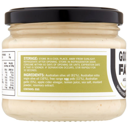 GOOD FAT™ Aioli Made with Olive Oil, Free Range Whole Eggs & Australian Garlic 280g