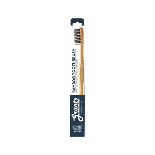 Grants Of Australia Biodegradable Bamboo Toothbrush with Charcoal Bristles Adult Ultra Soft