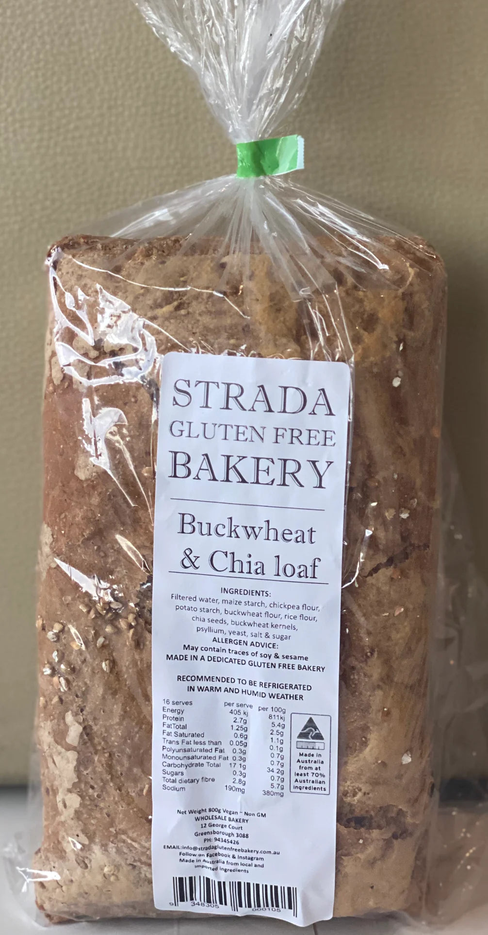 Gluten Free Buckwheat and Chia Loaf 800g (Sliced)