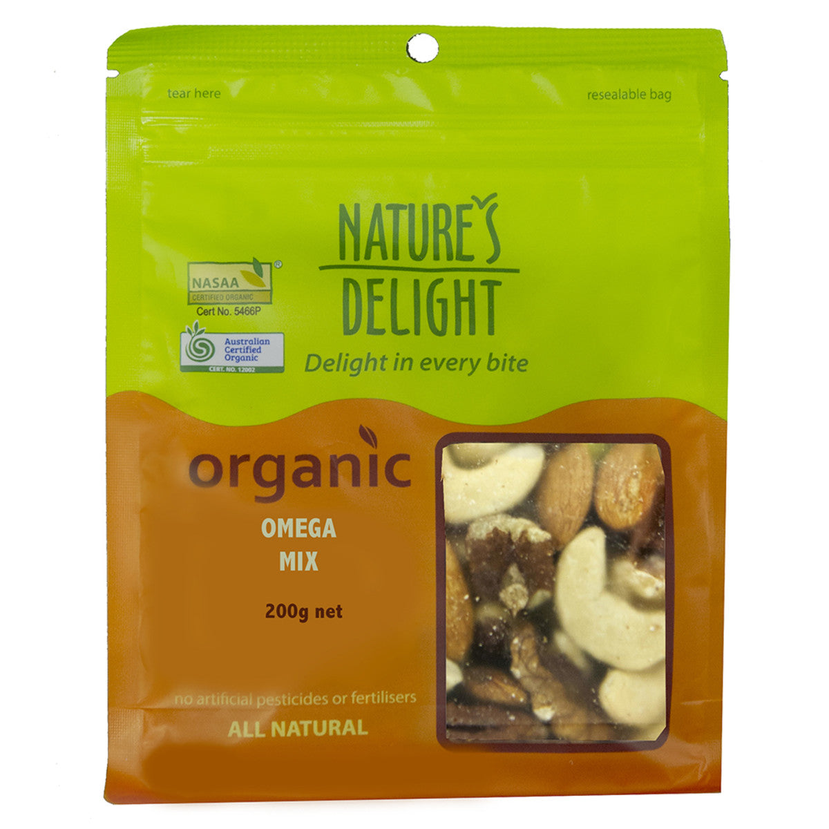 NATURE'S DELIGHT Organic Omega Mix (cashews, brazil nuts, almonds, walnuts & pecans) 200g
