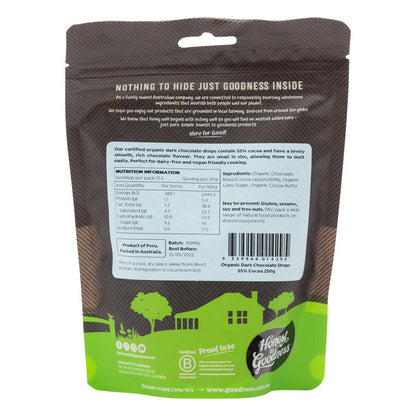 Organic Dark Chocolate Drops 55% Cocoa 250g