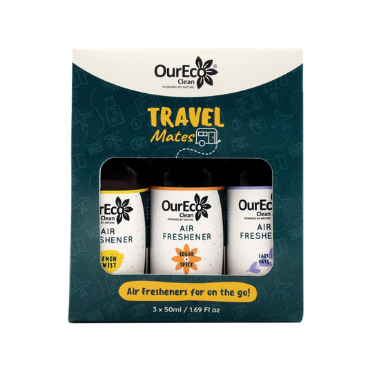OurEco Clean Air Freshener Travel Mates 50ml x 3 Pack (contains: Lazy Days, Sugar & Spice & Lemon Twist)