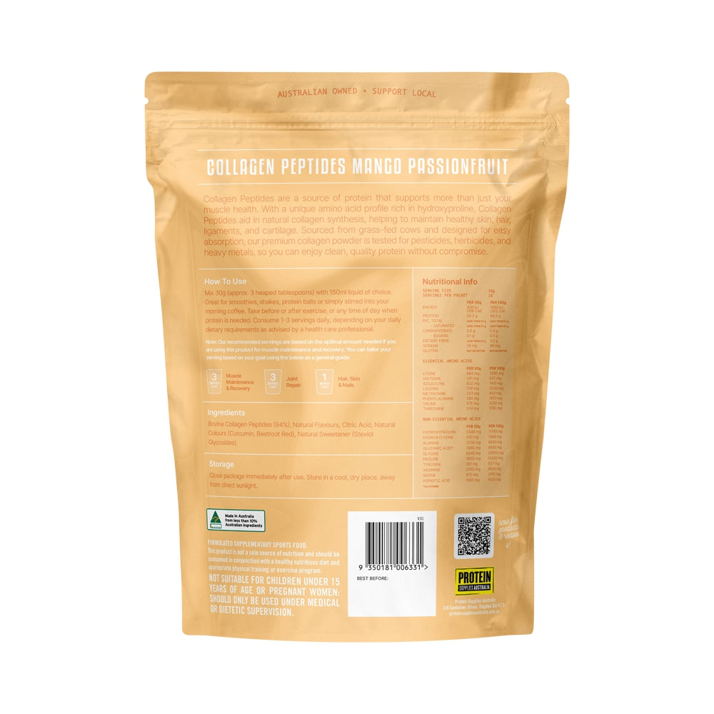 PROTEIN SUPPLIES AUSTRALIA GRASS FED COLLAGEN MANGO PASSIONFRUIT 500G