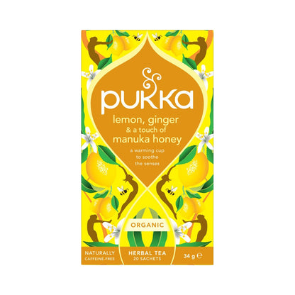 PUKKA ORGANIC LEMON GINGER & A TOUCH OF MANUKA HONEY X 20 TEA BAGS