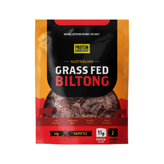 PROTEIN SUPPLIES AUSTRALIA Australian Grass Fed Biltong Beef Chipotle 60g