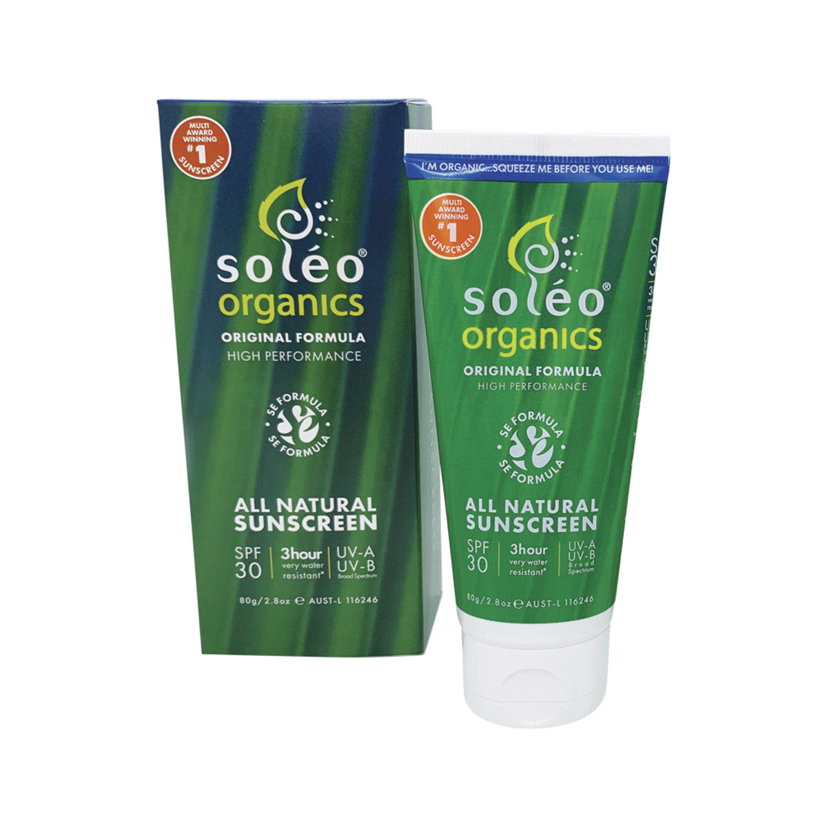 SOLEO ORGANICS All Natural Sunscreen SPF30 Original Formula (High Performance 3hr Water Resistant) 80g