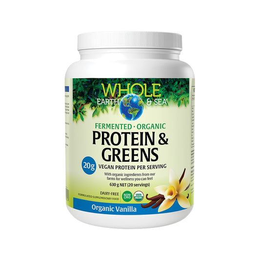 WHOLE EARTH & SEA FERMENTED ORGANIC PROTEIN & GREENS VANILLA 630G