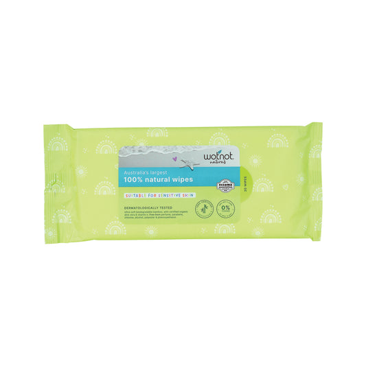 Wotnot Naturals 100% Natural Wipes (Soft Pack Travel Case Refill) x 20 Pack