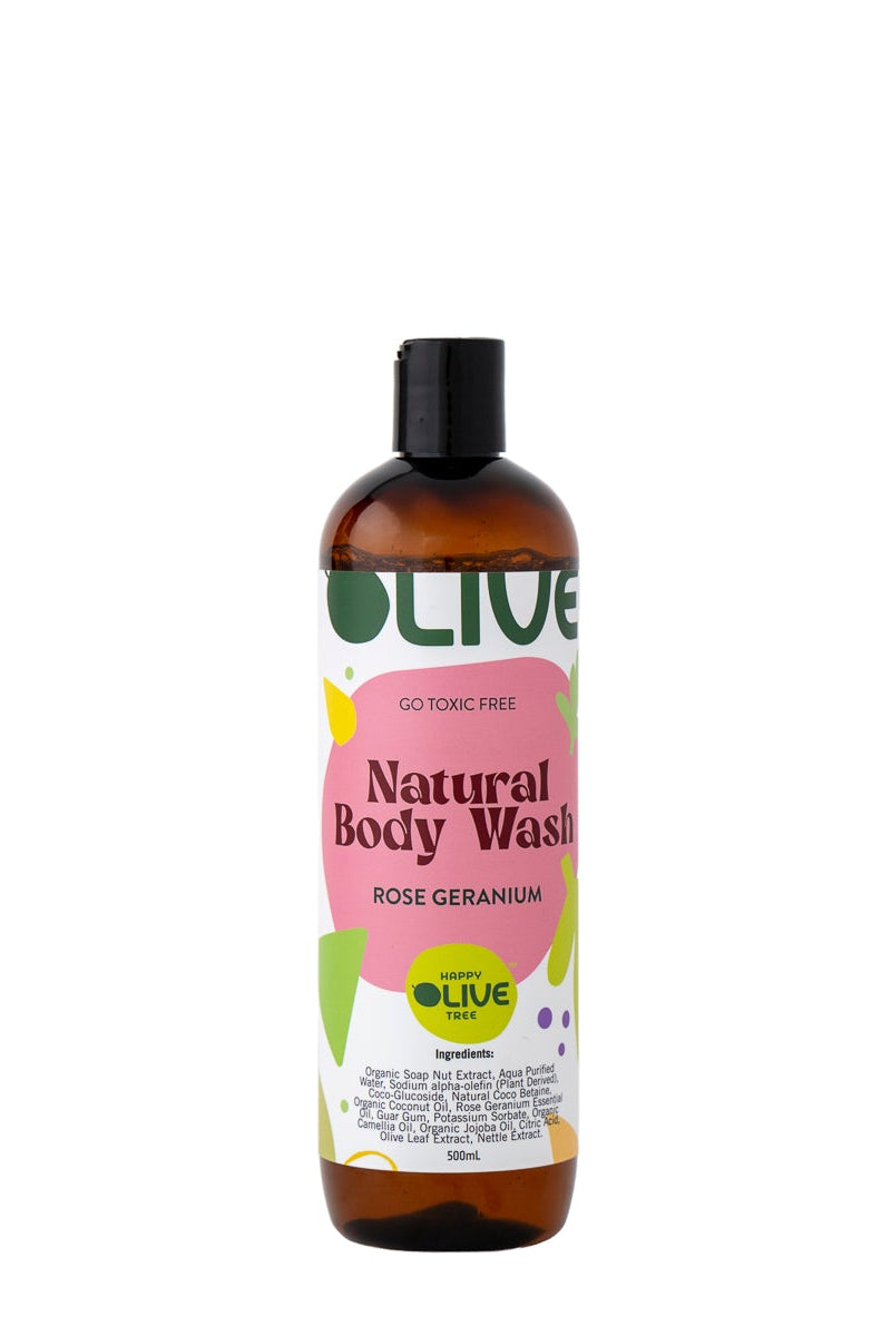 Body Wash Rose Geranium 500ml Non-Toxic, Plant-Based, Essential Oils