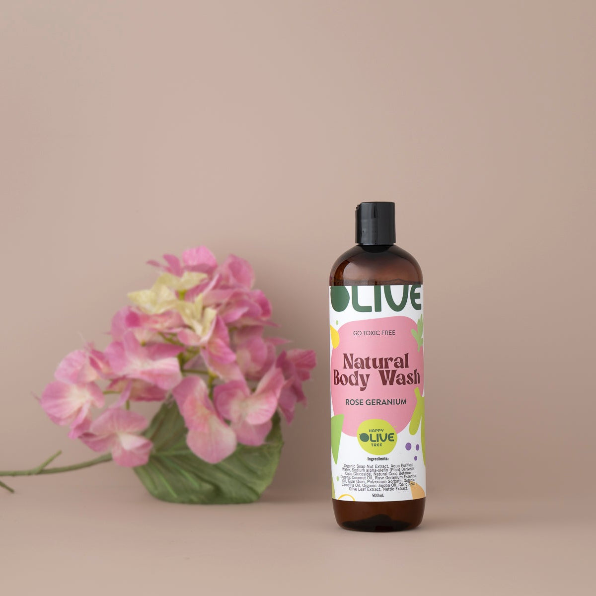 Body Wash Rose Geranium 500ml Non-Toxic, Plant-Based, Essential Oils