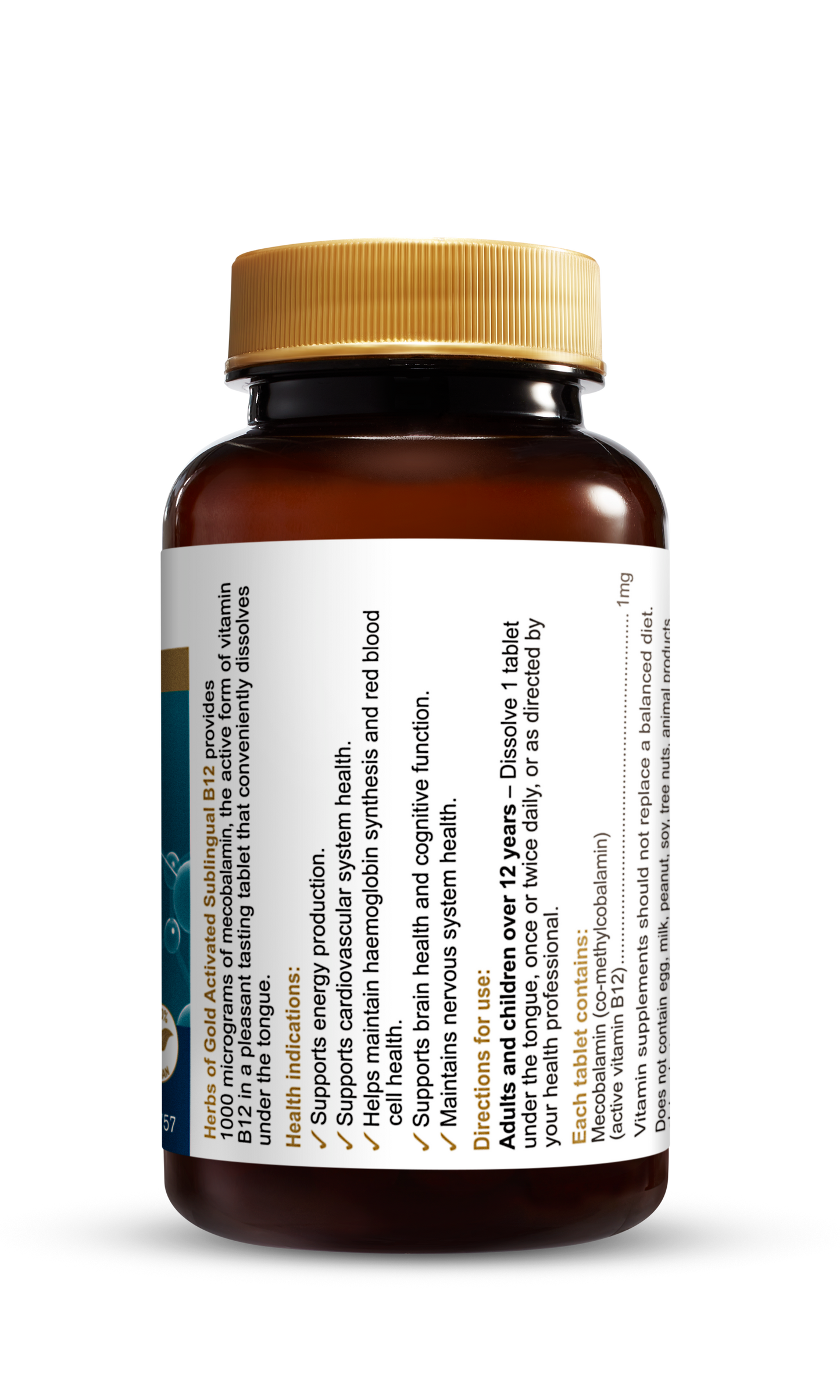 Herbs Of Gold Activated Sublingual B12 75 Tablets