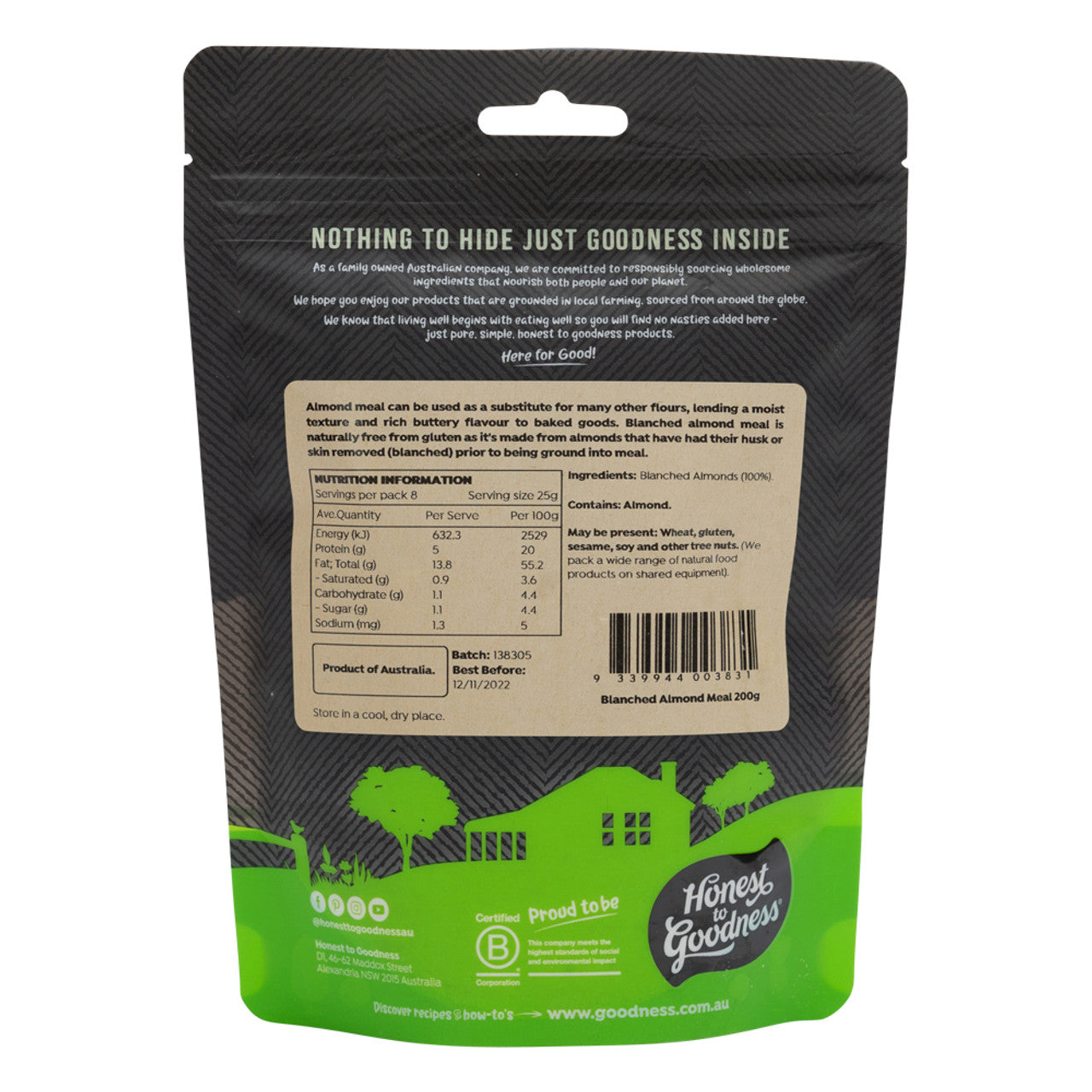 Honest To Goodness Organic Natural Blanched Almond Meal 200g