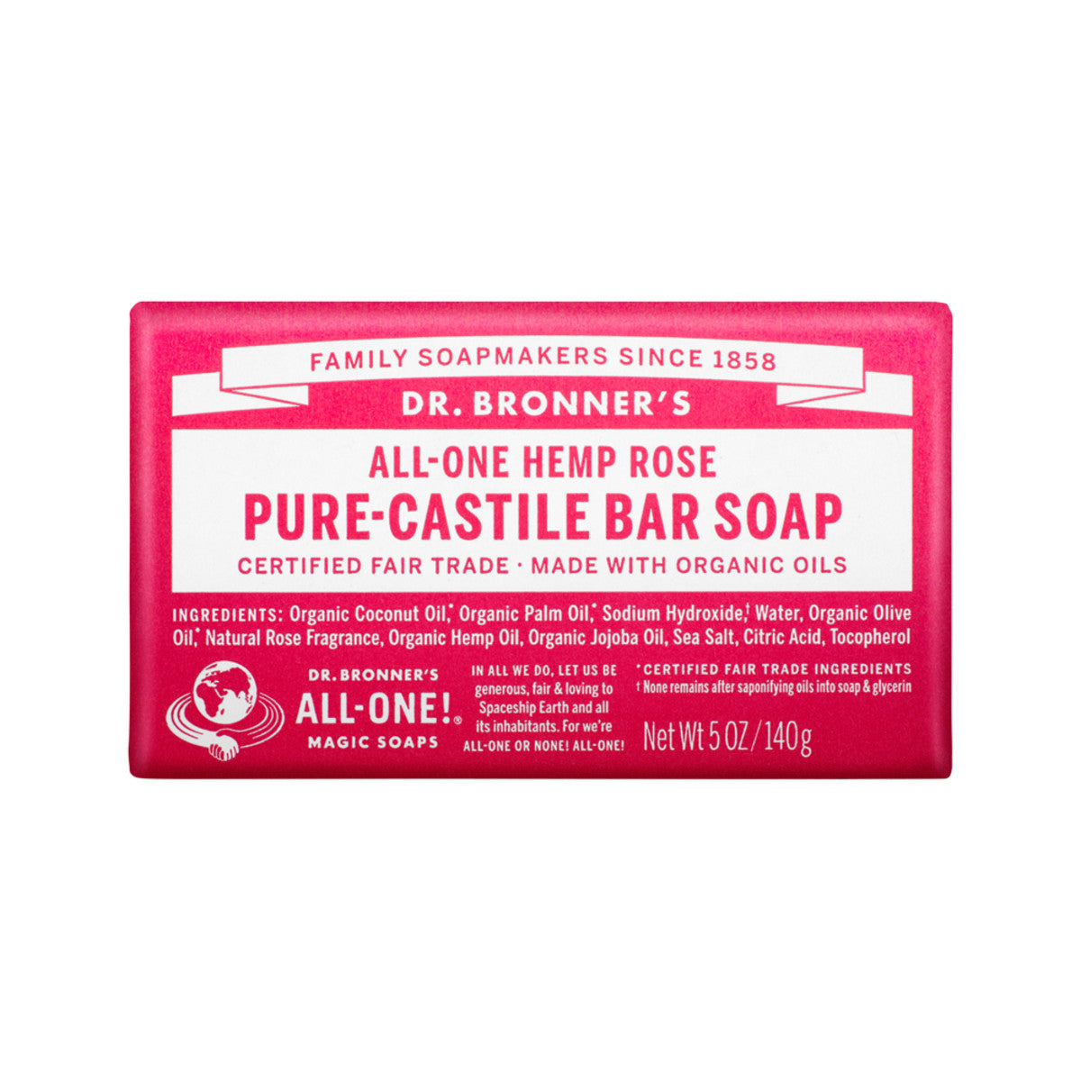 Pure-Castile Bar Soap (Hemp All-One) Rose 140g