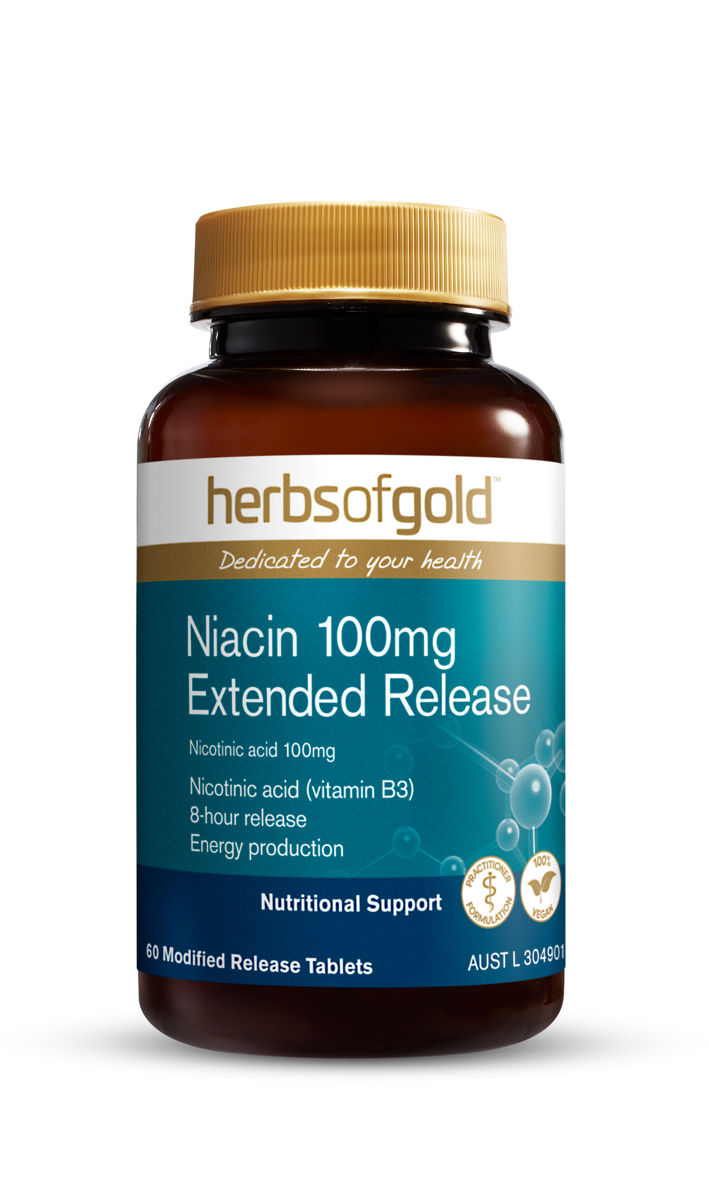 Herbs Of Gold Niacin 100mg Extended Release 60 Tablets