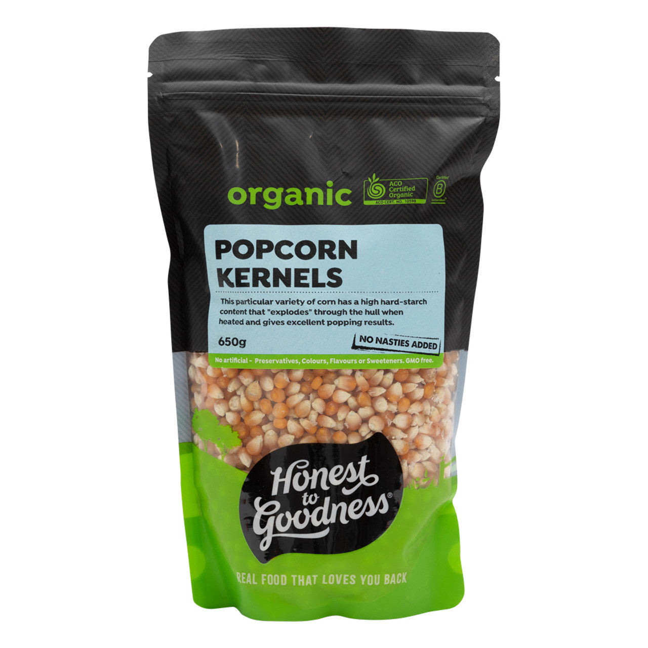 Honest To Goodness Organic Popcorn Kernels 650g