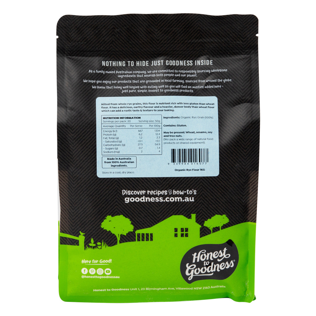 Honest To Goodness Organic Whole Rye Flour 1kg