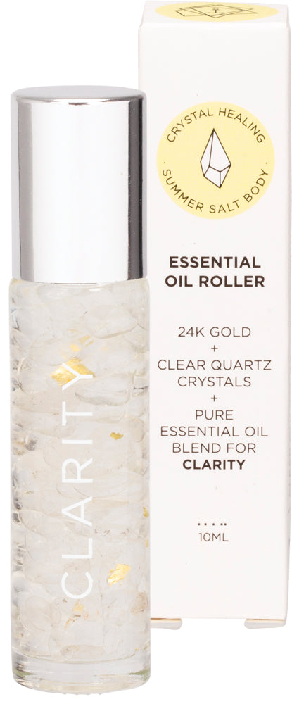 SUMMER SALT BODY Essential Oil Roller 24K Gold Clarity Clear Quartz 10ml
