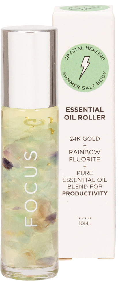SUMMER SALT BODY Essential Oil Roller 24K Gold Focus Rainbow Fluorite 10ml