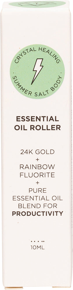 SUMMER SALT BODY Essential Oil Roller 24K Gold Focus Rainbow Fluorite 10ml